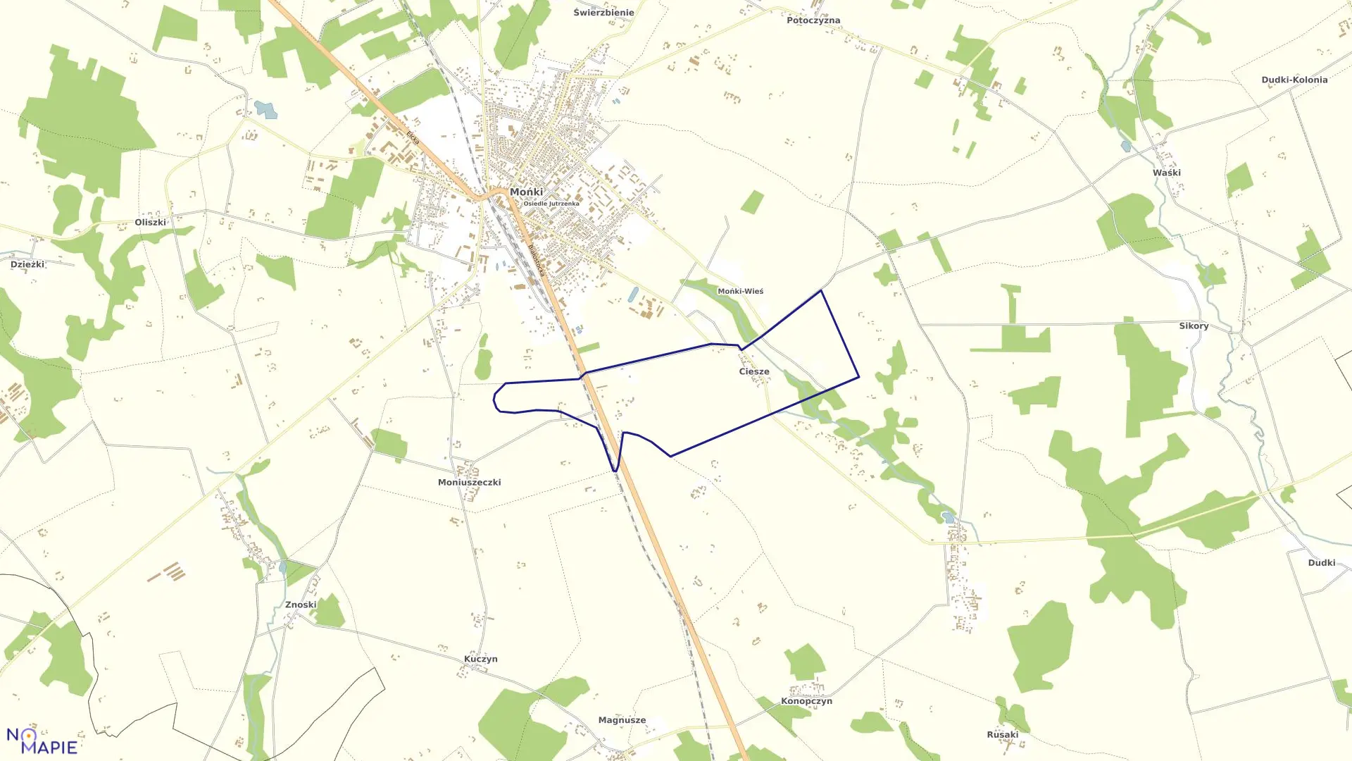 Mapa obrębu CIESZE w gminie Mońki
