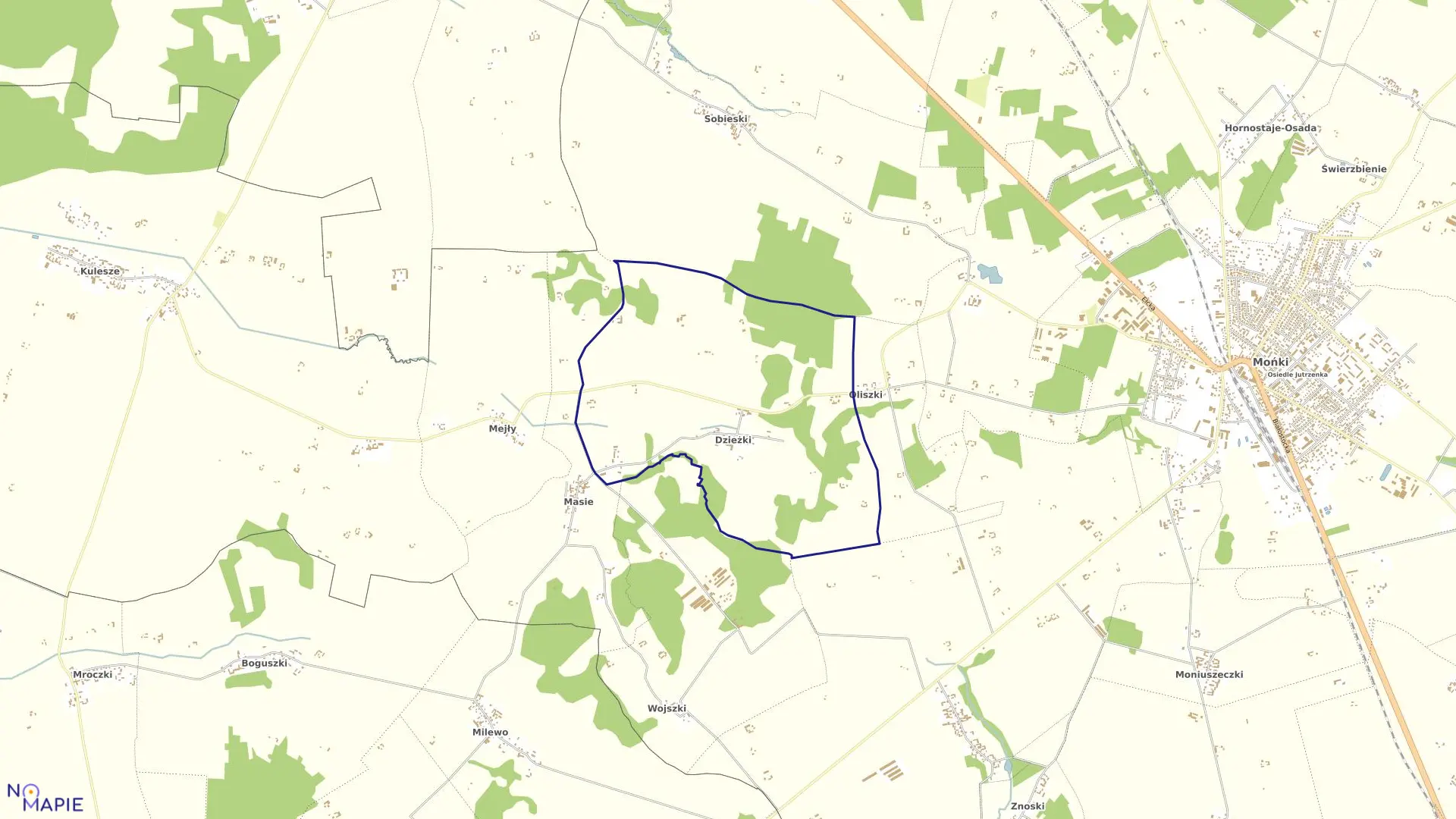 Mapa obrębu DZIEŻKI w gminie Mońki
