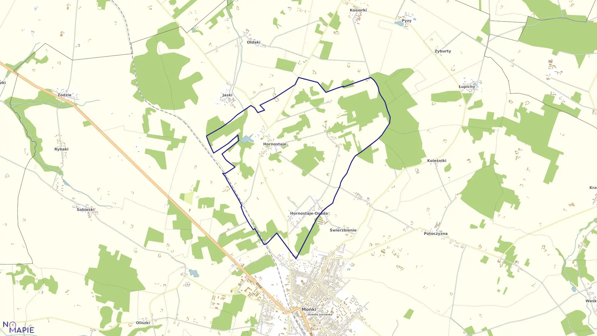 Mapa obrębu HORNOSTAJE w gminie Mońki