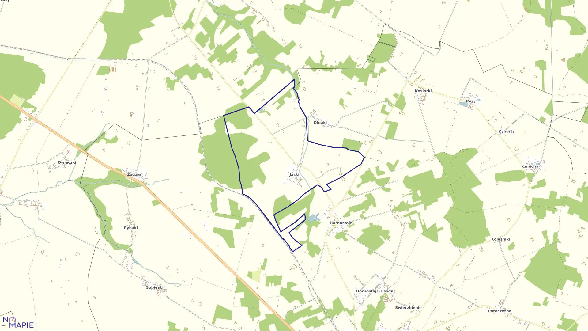 Mapa obrębu JASKI w gminie Mońki