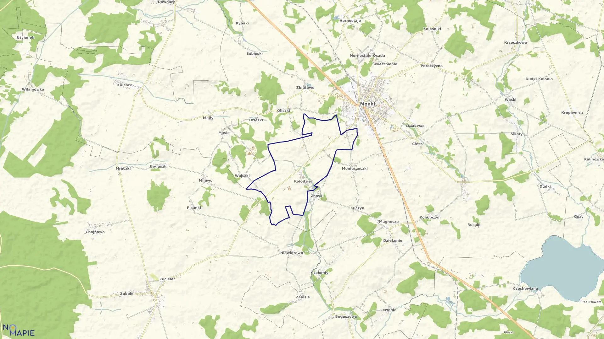 Mapa obrębu KOŁODZIEŻ w gminie Mońki