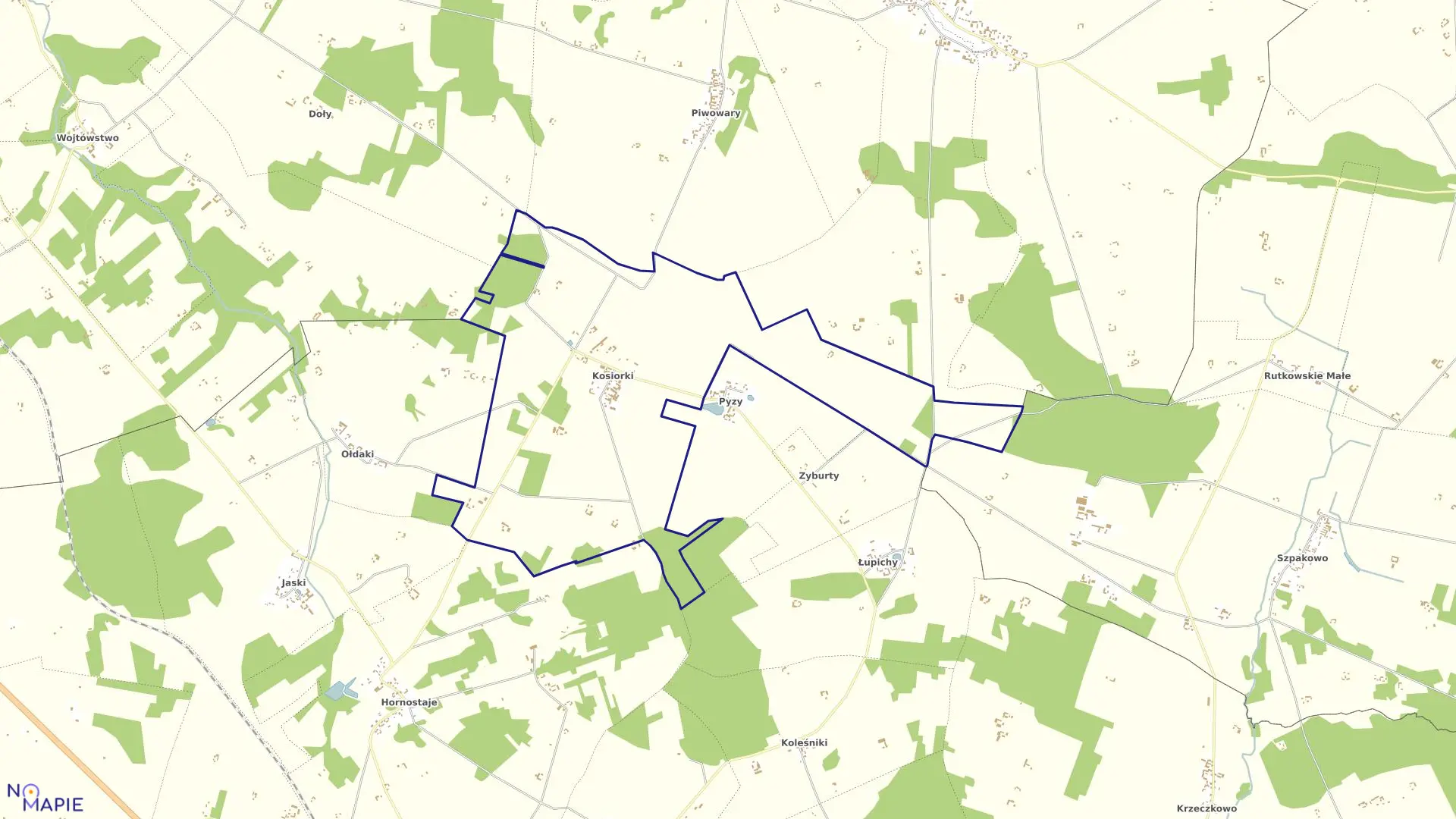 Mapa obrębu KOSIORKI w gminie Mońki