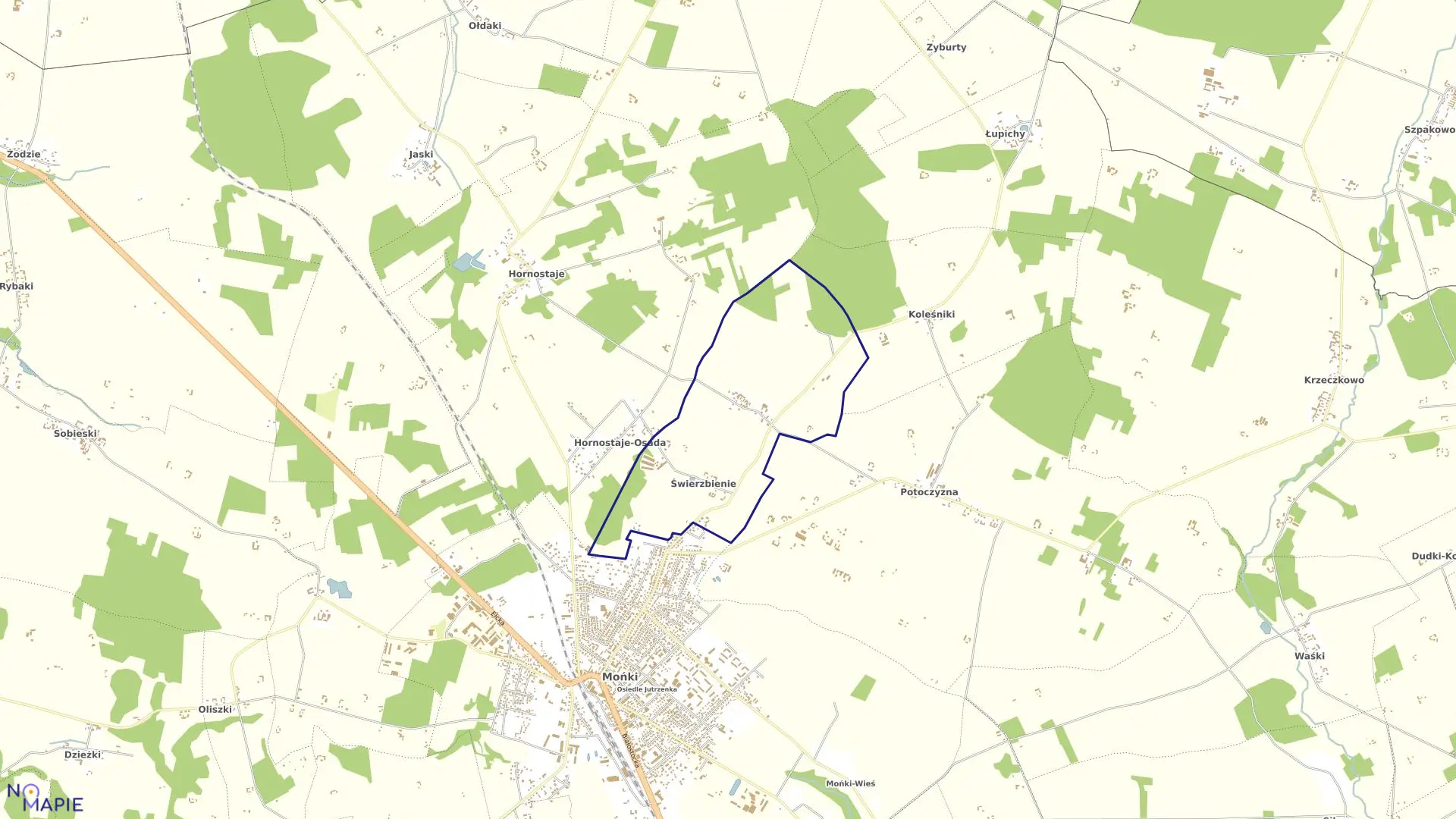 Mapa obrębu ŚWIERZBIENIE w gminie Mońki